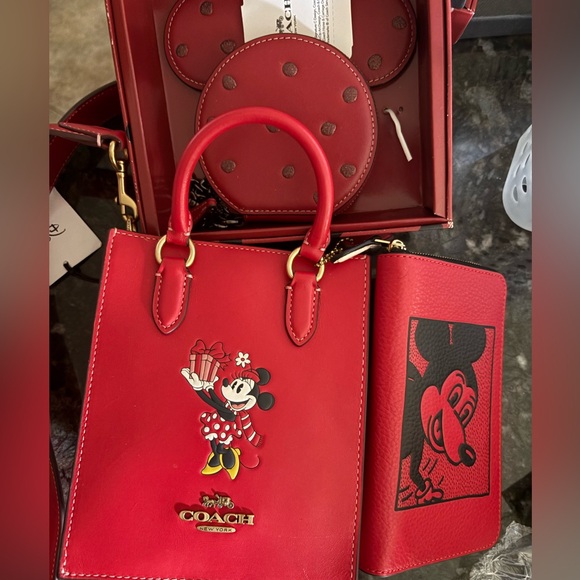 NWT Coach Red Minnie Mouse Mini LE Tote Bag 3 set - Picture 1 of 10